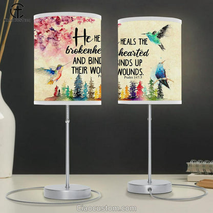 He Heals The Brokenhearted Psalm 1473 Bible Verse Table Lamp For Bedroom - Christian Room Decor