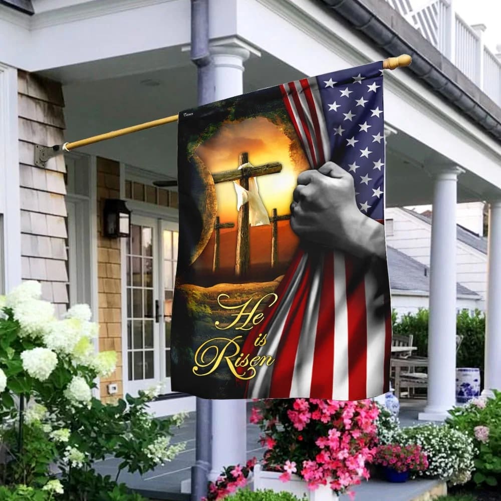 He Is Risen 1 Jesus Christ Cross Easter Day Flag - Easter House Flags - Christian Easter Garden Flags