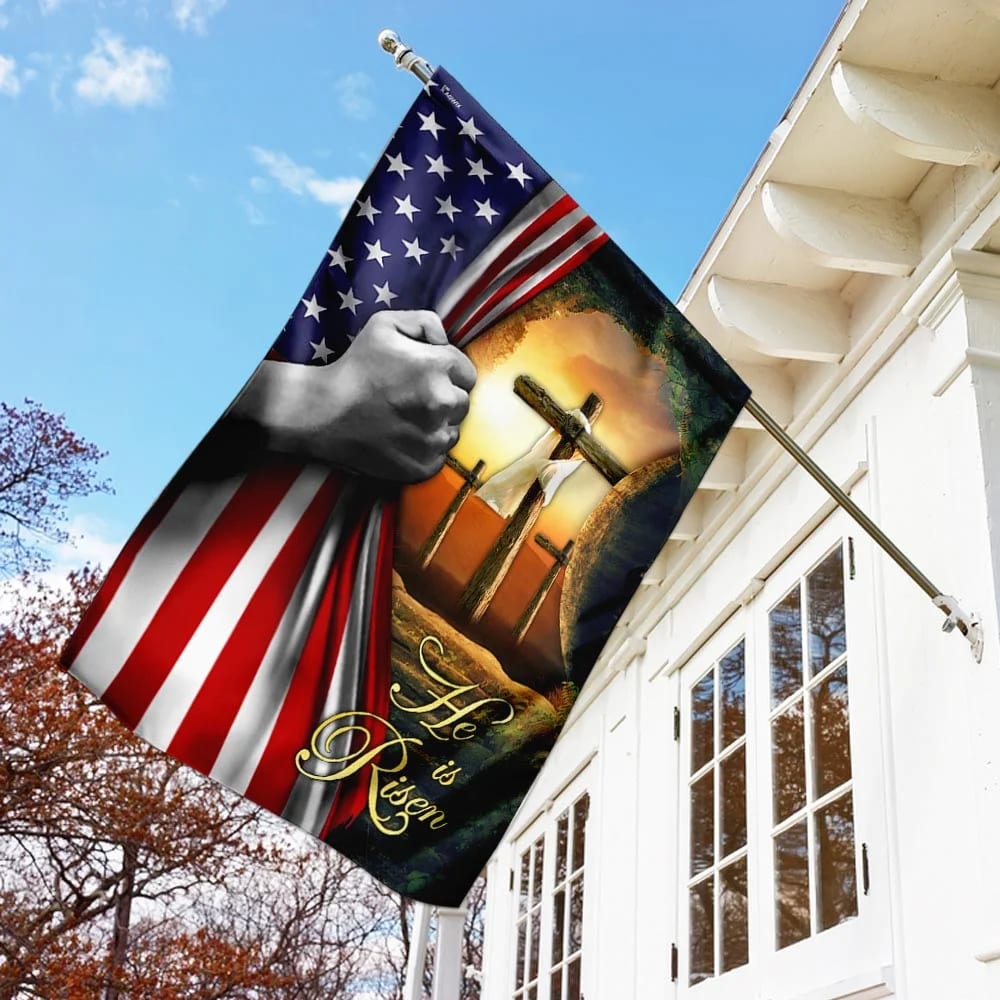 He Is Risen 1 Jesus Christ Cross Easter Day Flag - Easter House Flags - Christian Easter Garden Flags