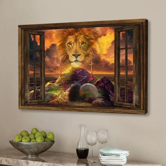 He Is Risen Canvas, Lion Of Judah Easter Canvas Wall Art - Religious Wall Decor