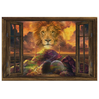 He Is Risen Canvas, Lion Of Judah Easter Canvas Wall Art - Religious Wall Decor