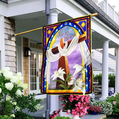 He Is Risen Christian Cross And The Lilies Flag - Outdoor Christian House Flag - Christian Garden Flags