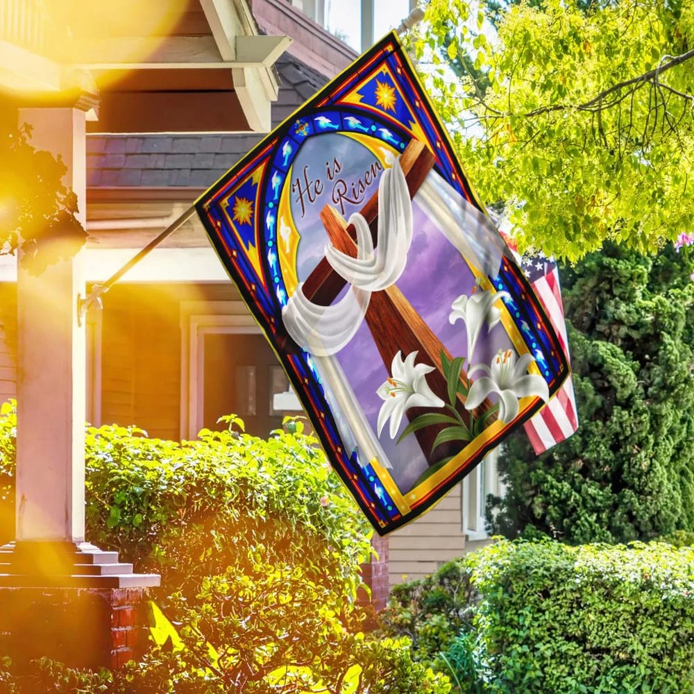 He Is Risen Christian Cross And The Lilies Flag - Outdoor Christian House Flag - Christian Garden Flags