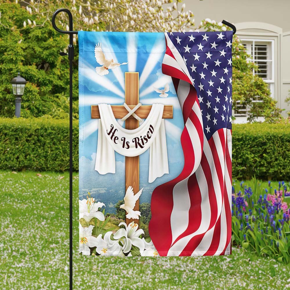 He Is Risen Christian Cross Easter Fag - Religious Easter House Flags - Christian Flag