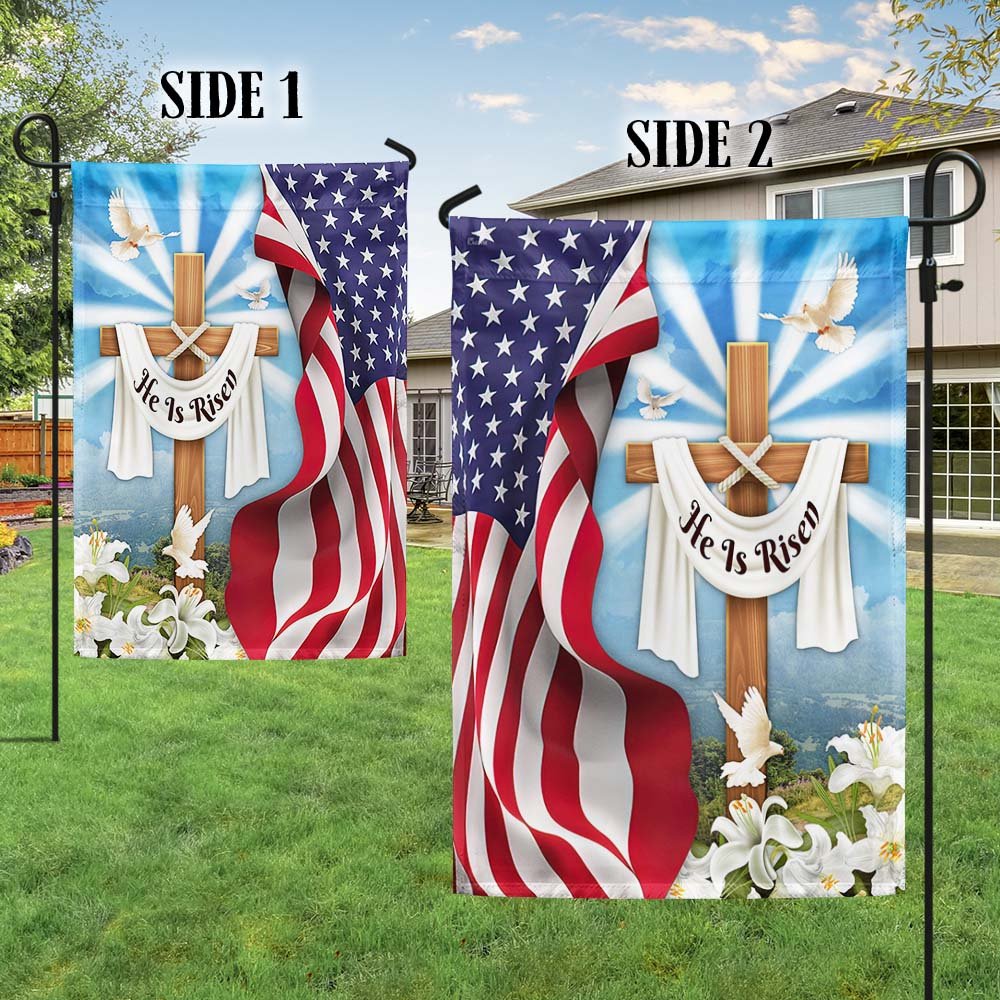 He Is Risen Christian Cross Easter Fag - Religious Easter House Flags - Christian Flag