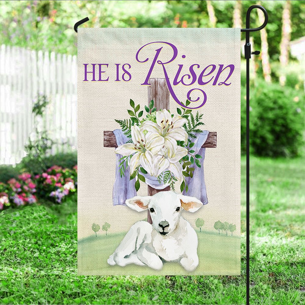 He Is Risen Christian Cross Lamb Lily Easter Flag - Religious Easter House Flags - Christian Flag