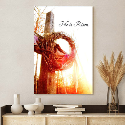 He Is Risen Cross Crown Canvas Wall Art - Easter Canvas Pictures - Christian Canvas Wall Decor