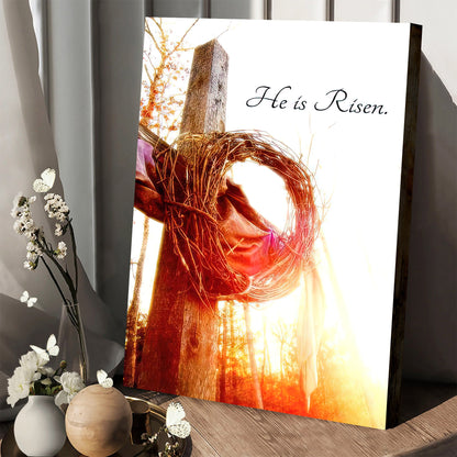 He Is Risen Cross Crown Canvas Wall Art - Easter Canvas Pictures - Christian Canvas Wall Decor