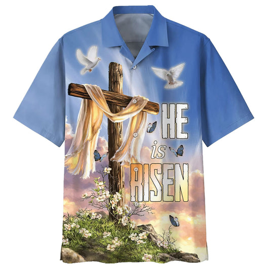 He Is Risen Dove Cross Flower Hawaiian Shirts - Christian Hawaiian Shirt - Hawaiian Summer Shirts