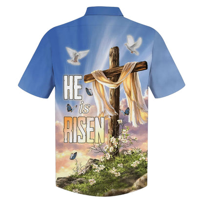 He Is Risen Dove Cross Flower Hawaiian Shirts - Christian Hawaiian Shirt - Hawaiian Summer Shirts