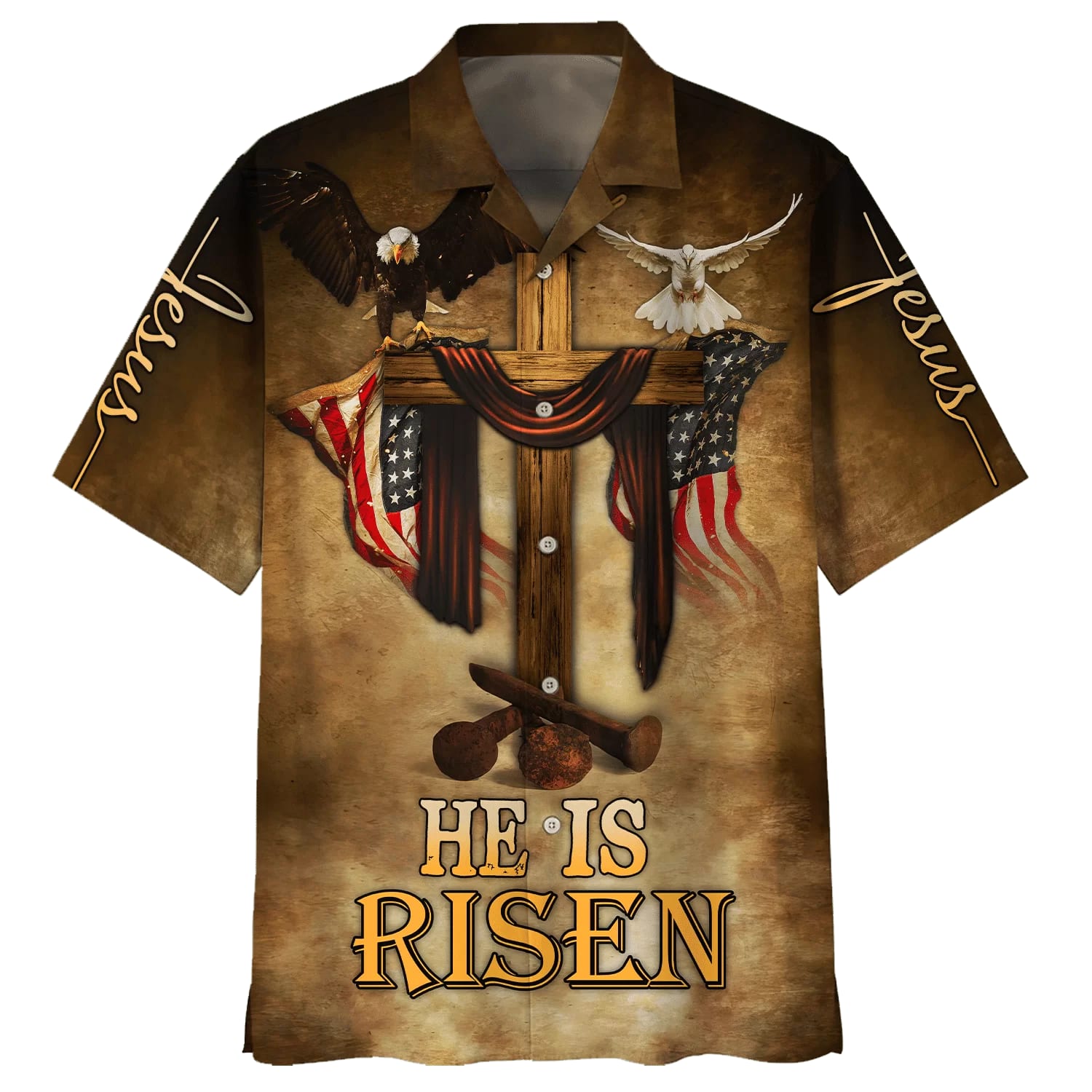 He Is Risen Eagle Cross Hawaiian Shirts - Christian Hawaiian Shirt - Hawaiian Summer Shirts