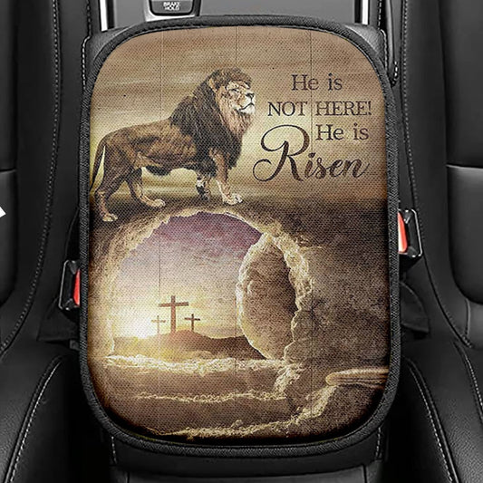He Is Risen Easter Bunny Cross Lily Flower White Butterfly Purple Silk Seat Box Cover, Bible Car Center Console Cover, Christian Car Armrest Cover