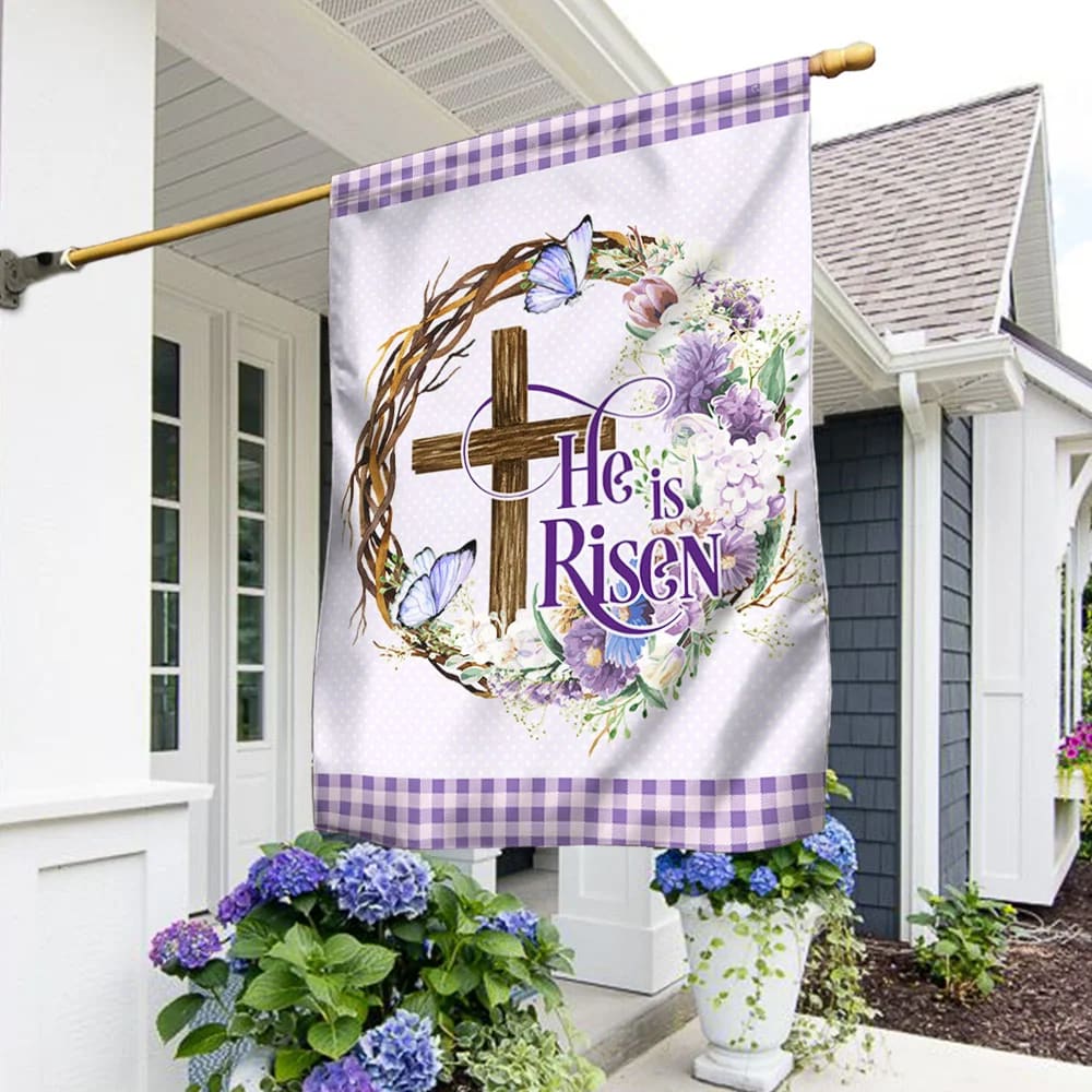 He Is Risen Easter House Flags - Easter Cross Garden Flags - Religious Easter Flag