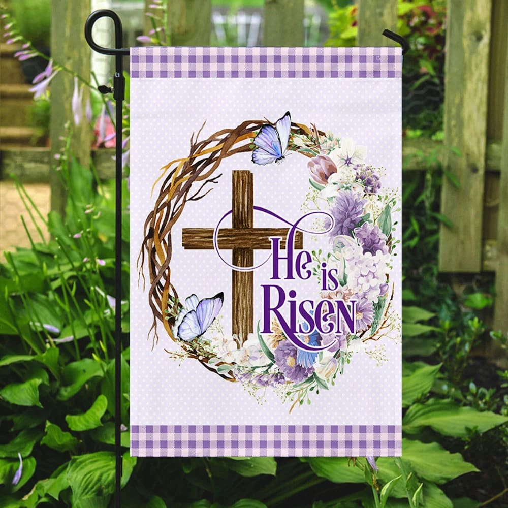 He Is Risen Easter House Flags - Easter Cross Garden Flags - Religious Easter Flag