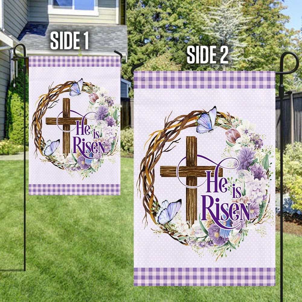 He Is Risen Easter House Flags - Easter Cross Garden Flags - Religious Easter Flag