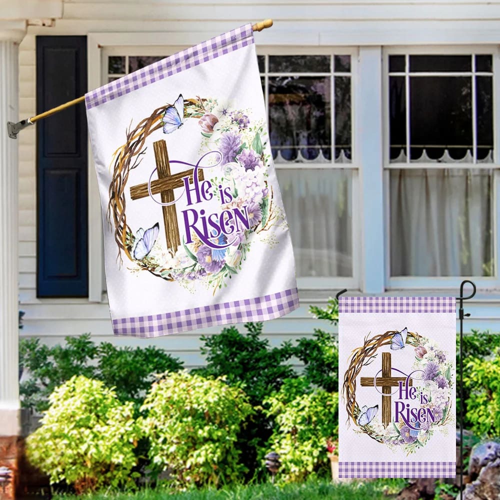 He Is Risen Easter House Flags - Easter Cross Garden Flags - Religious Easter Flag