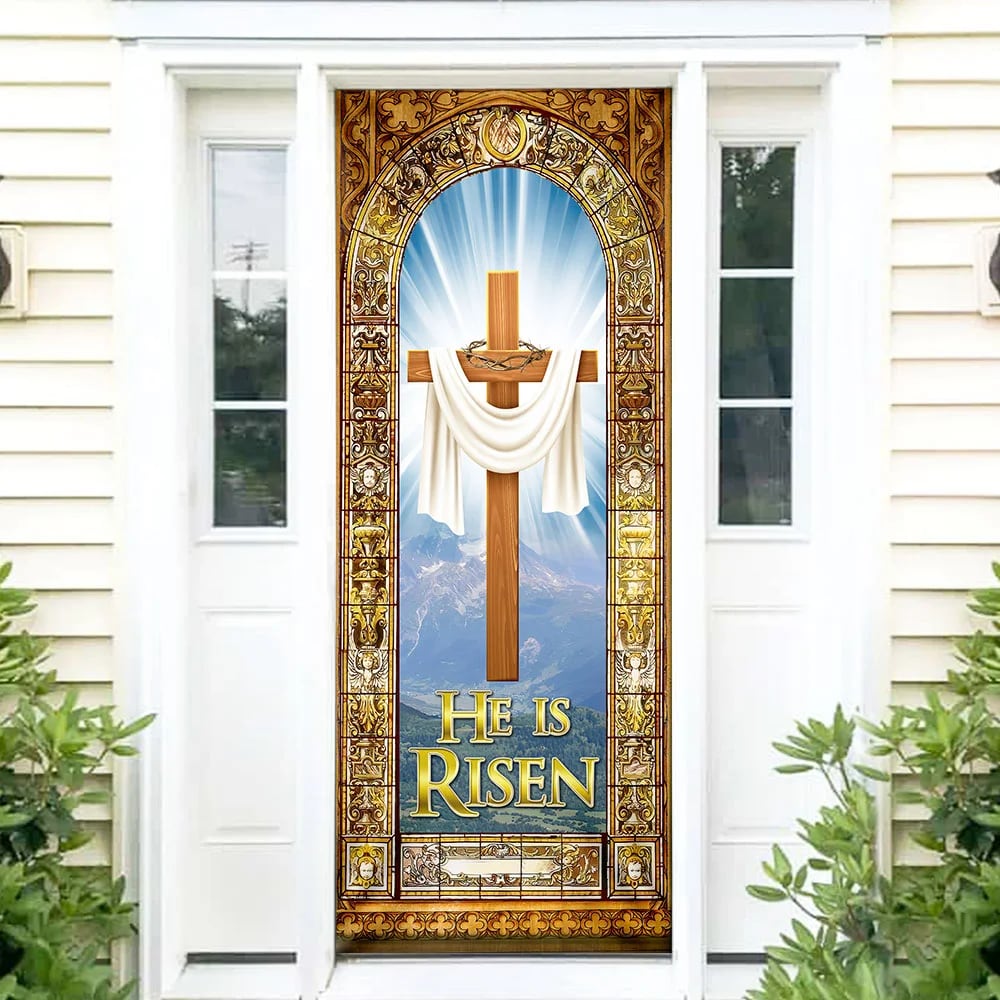 He Is Risen Easter Jesus Christ Door Cover - Religious Door Decorations - Christian Home Decor