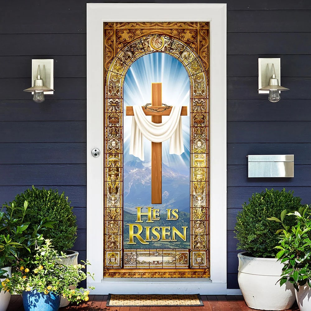 He Is Risen Easter Jesus Christ Door Cover - Religious Door Decorations - Christian Home Decor