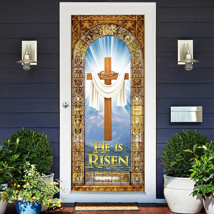 He Is Risen Easter Jesus Christ Door Cover - Religious Door Decorations - Christian Home Decor