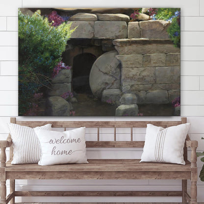 He Is Risen Empty Tomb Canvas Wall Art - Christian Wall Decor
