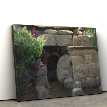 He Is Risen Empty Tomb Canvas Wall Art - Christian Wall Decor