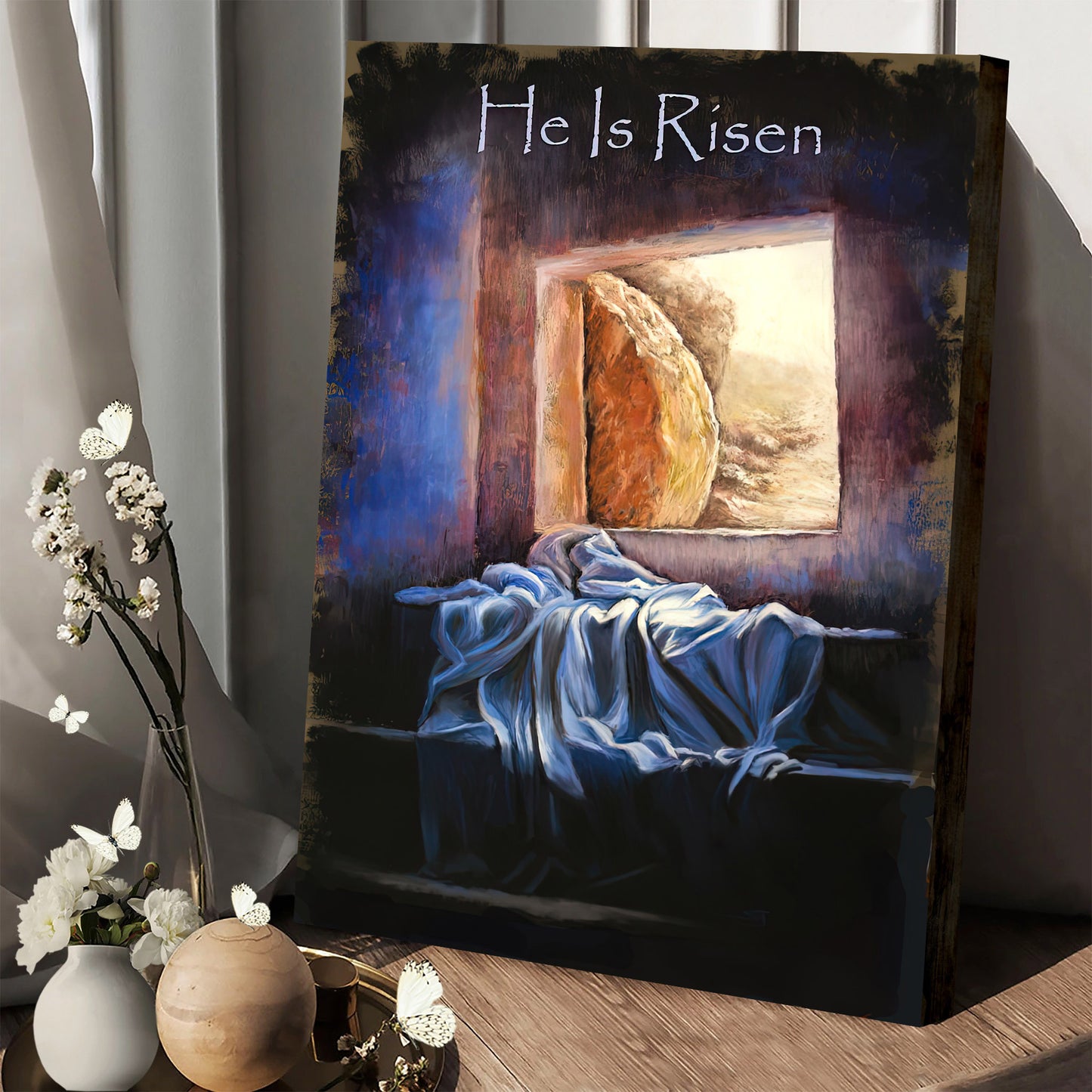 He Is Risen Empty Tomb Canvas Wall Art - Easter Canvas Pictures - Christian Canvas Wall Decor