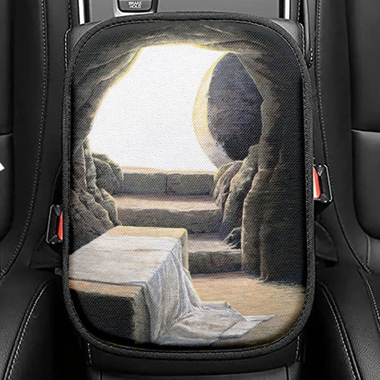 He Is Risen Empty Tomb Seat Box Cover, Christian Car Center Console Cover, Christian Interior Car Accessories