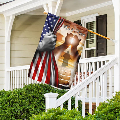 He Is Risen Jesus American US Flag - Outdoor Christian House Flag - Christian Garden Flags