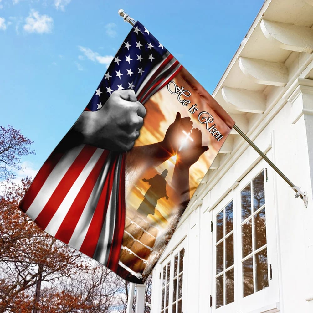 He Is Risen Jesus American US Flag - Outdoor Christian House Flag - Christian Garden Flags