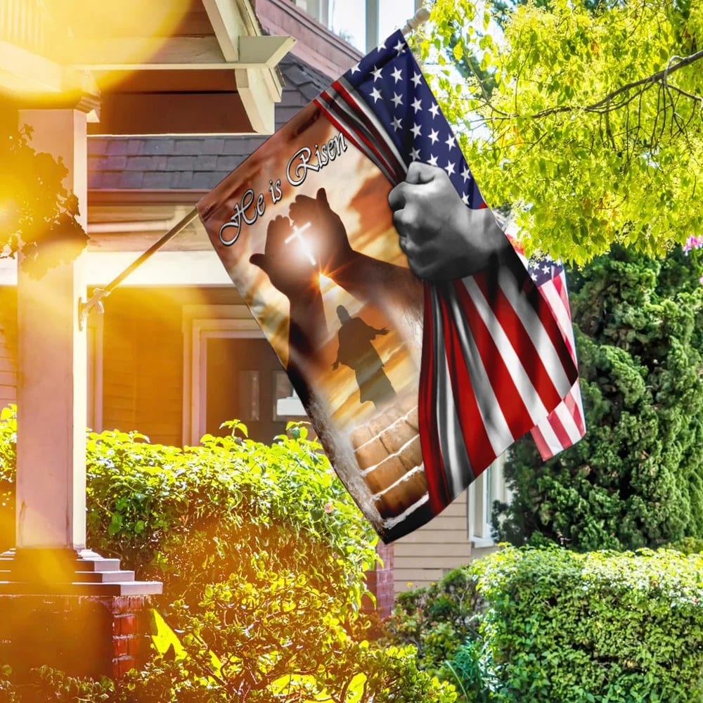 He Is Risen Jesus American US Flag - Outdoor Christian House Flag - Christian Garden Flags