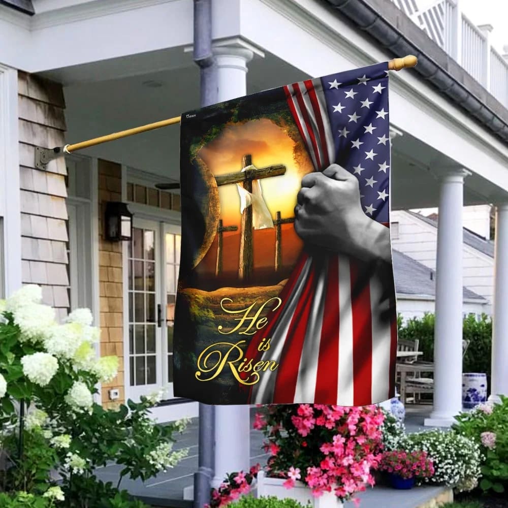 He Is Risen Jesus Christ Cross Easter Day Flag - Outdoor Christian House Flag - Christian Garden Flags
