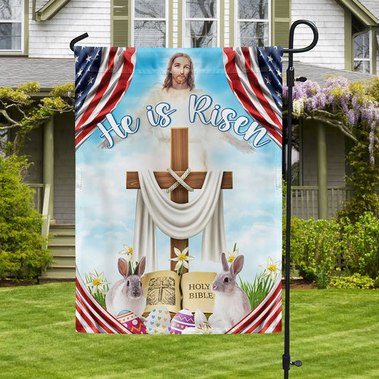 He Is Risen Jesus Christ Flag - Easter Day Rabbit Flag - Religious Easter House Flags - Easter Garden Flags