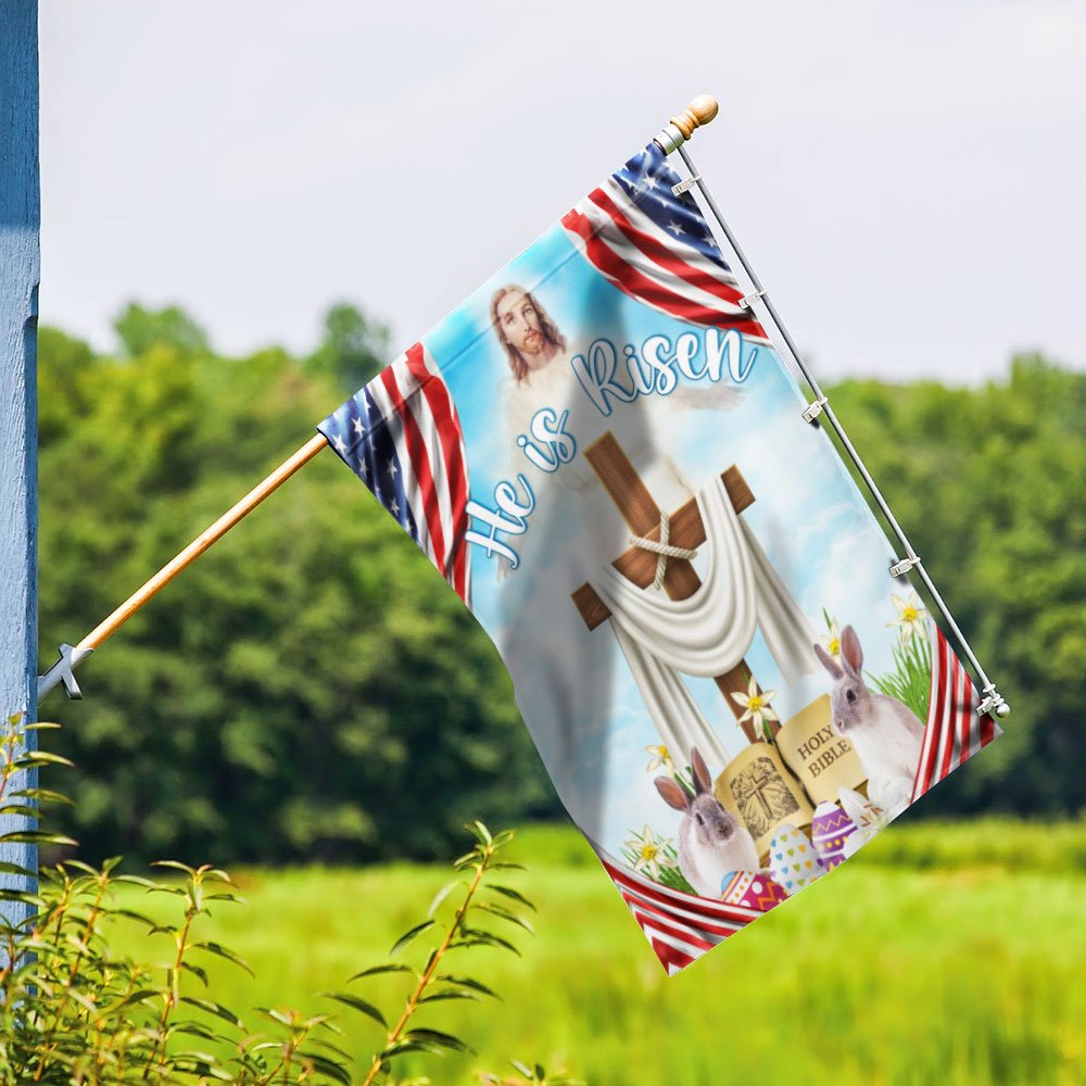 He Is Risen Jesus Christ Flag - Easter Day Rabbit Flag - Religious Easter House Flags - Easter Garden Flags