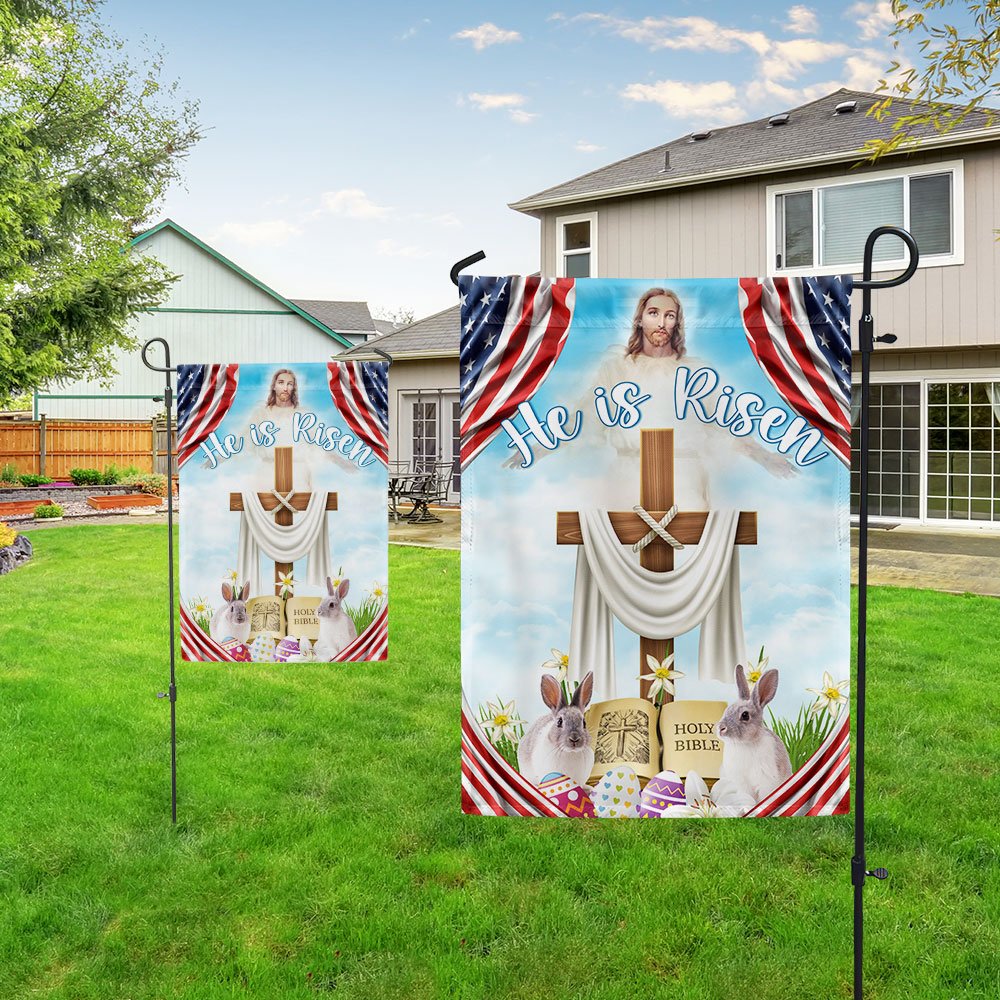 He Is Risen Jesus Christ Flag - Easter Day Rabbit Flag - Religious Easter House Flags - Easter Garden Flags