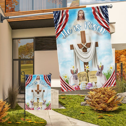 He Is Risen Jesus Christ Flag - Easter Day Rabbit Flag - Religious Easter House Flags - Easter Garden Flags