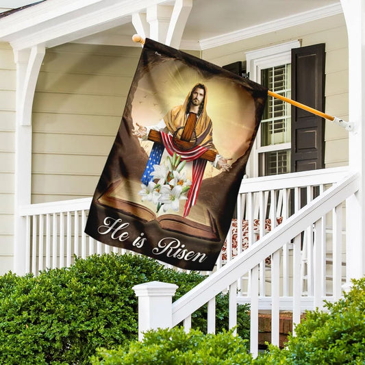 He Is Risen Jesus Christ House Flags - Christian Garden Flags - Outdoor Christian Flag