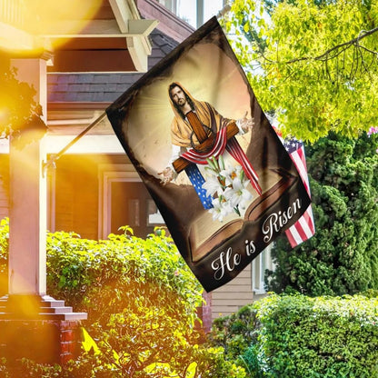 He Is Risen Jesus Christ House Flags - Christian Garden Flags - Outdoor Christian Flag