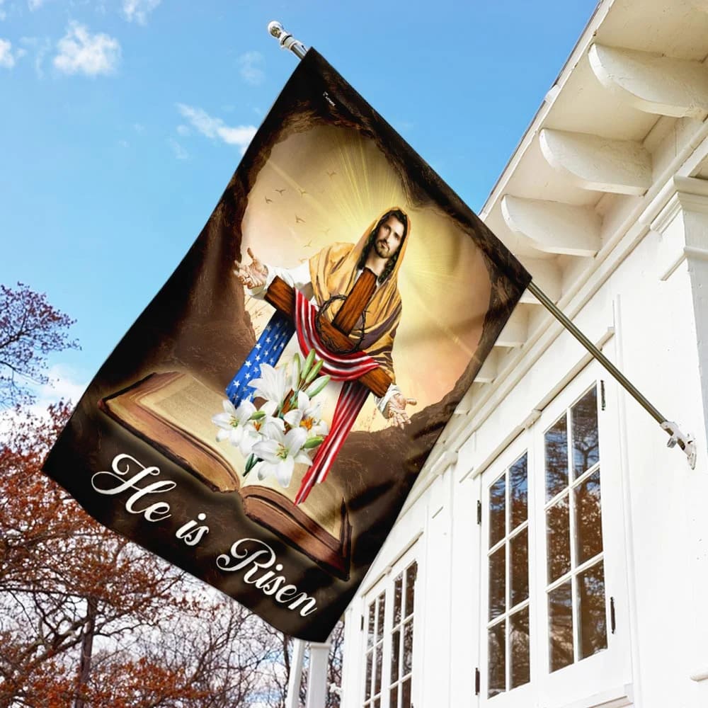 He Is Risen Jesus Christ House Flags - Christian Garden Flags - Outdoor Christian Flag