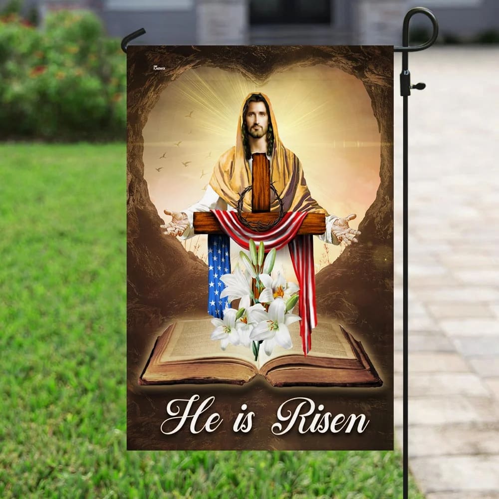 He Is Risen Jesus Christ House Flags - Christian Garden Flags - Outdoor Christian Flag