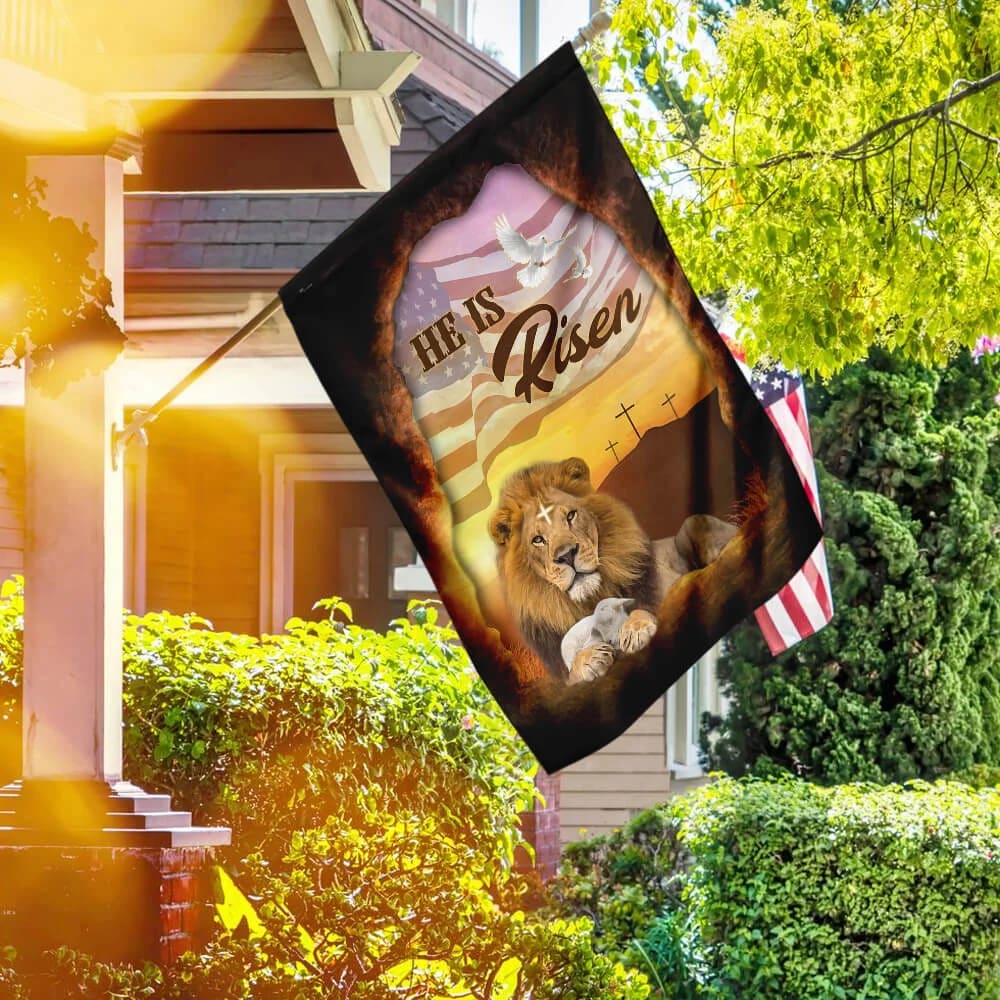 He Is Risen Jesus Christ Lion And Lamb Flag - Outdoor Christian House Flag - Christian Garden Flags