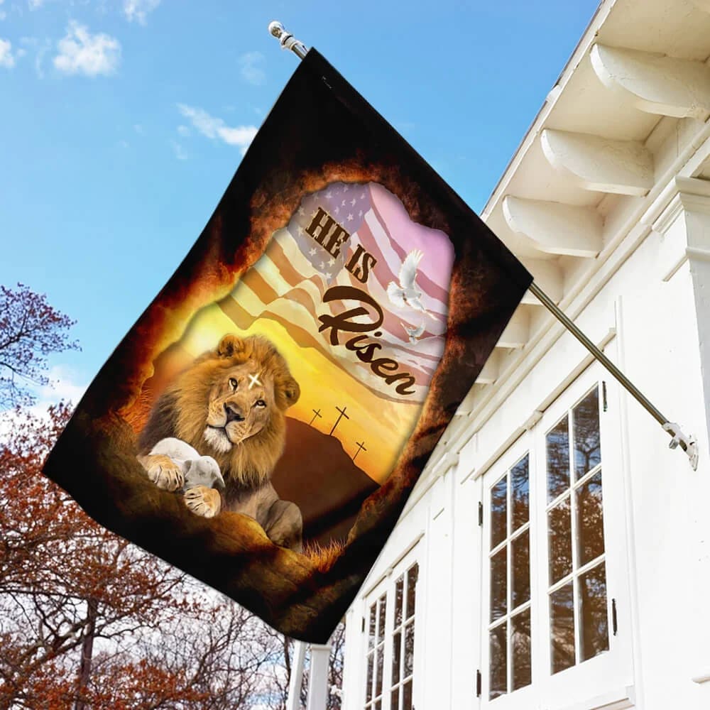 He Is Risen Jesus Christ Lion And Lamb Flag - Outdoor Christian House Flag - Christian Garden Flags