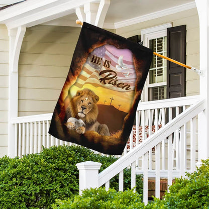 He Is Risen Jesus Christ Lion And Lamb Flag - Outdoor Christian House Flag - Christian Garden Flags