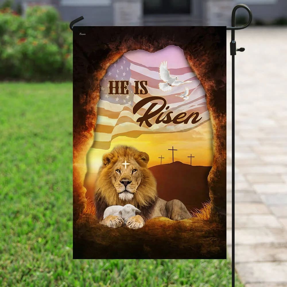 He Is Risen Jesus Christ Lion And Lamb Flag - Outdoor Christian House Flag - Christian Garden Flags