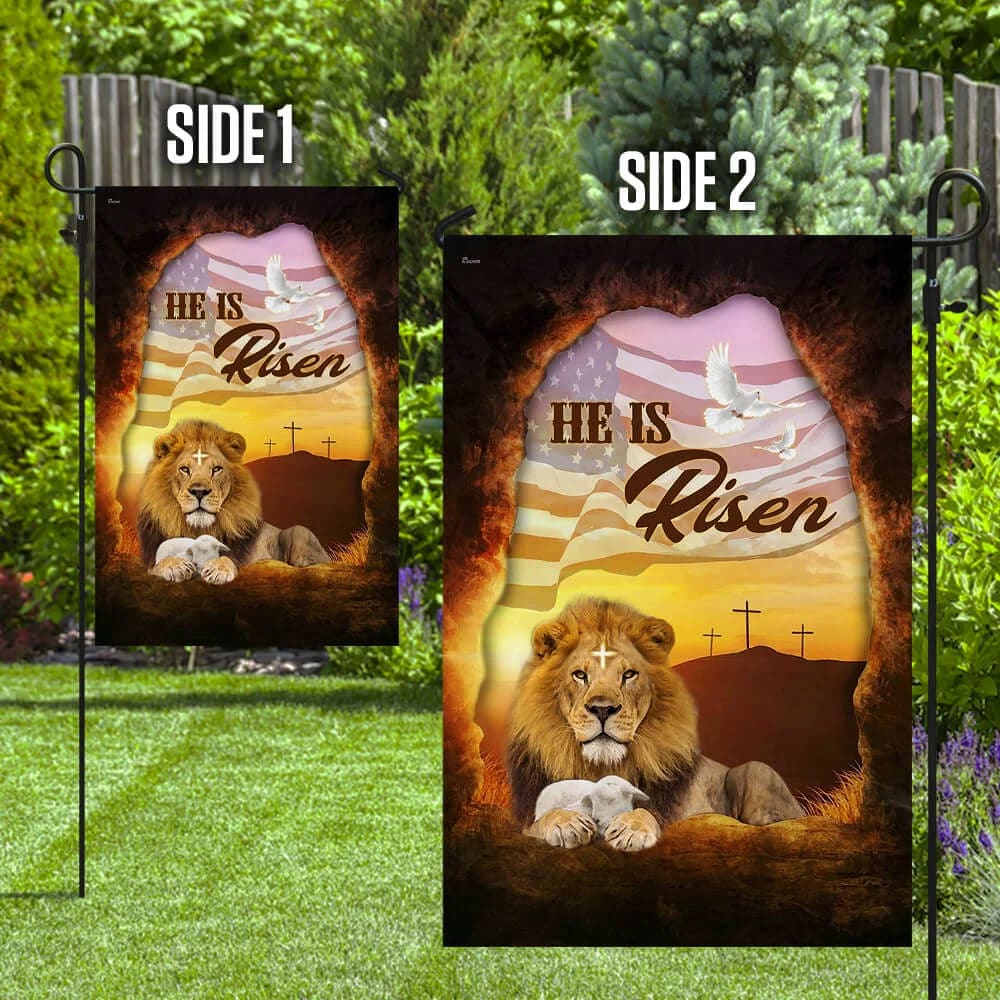 He Is Risen Jesus Christ Lion And Lamb Flag - Outdoor Christian House Flag - Christian Garden Flags