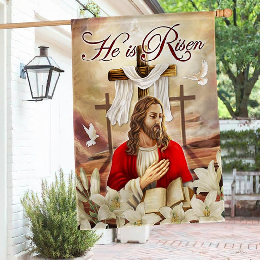 He Is Risen Jesus Cross Christian Easter Flag - Religious Easter House Flags - Christian Flag