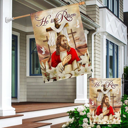 He Is Risen Jesus Cross Christian Easter Flag - Religious Easter House Flags - Christian Flag