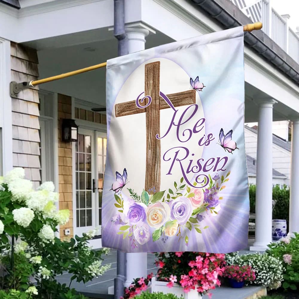 He Is Risen Religious Easter House Flags - Religious Easter Garden Flag - Christian Outdoor Easter Flags