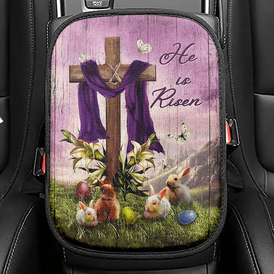 He Is Risen Seat Box Cover, Christian Car Center Console Cover, Religious Car Interior Accessories
