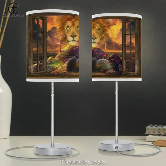 He Is Risen Table Lamp - Lion Of Judah Easter Table Lamp For Bedroom - Christian Room Decor