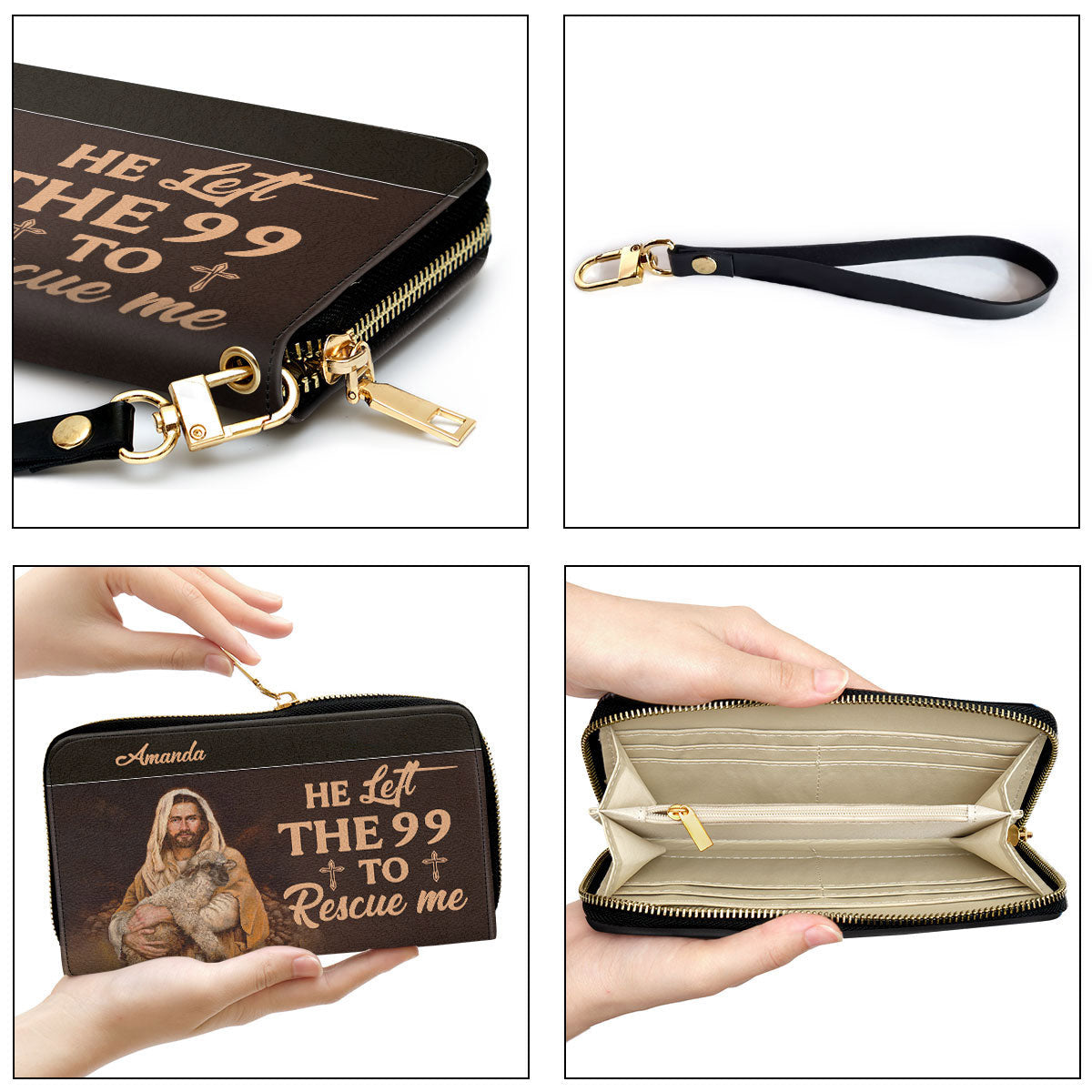 He Left The 99 To Rescue Me Clutch Purse For Women - Personalized Name - Christian Gifts For Women
